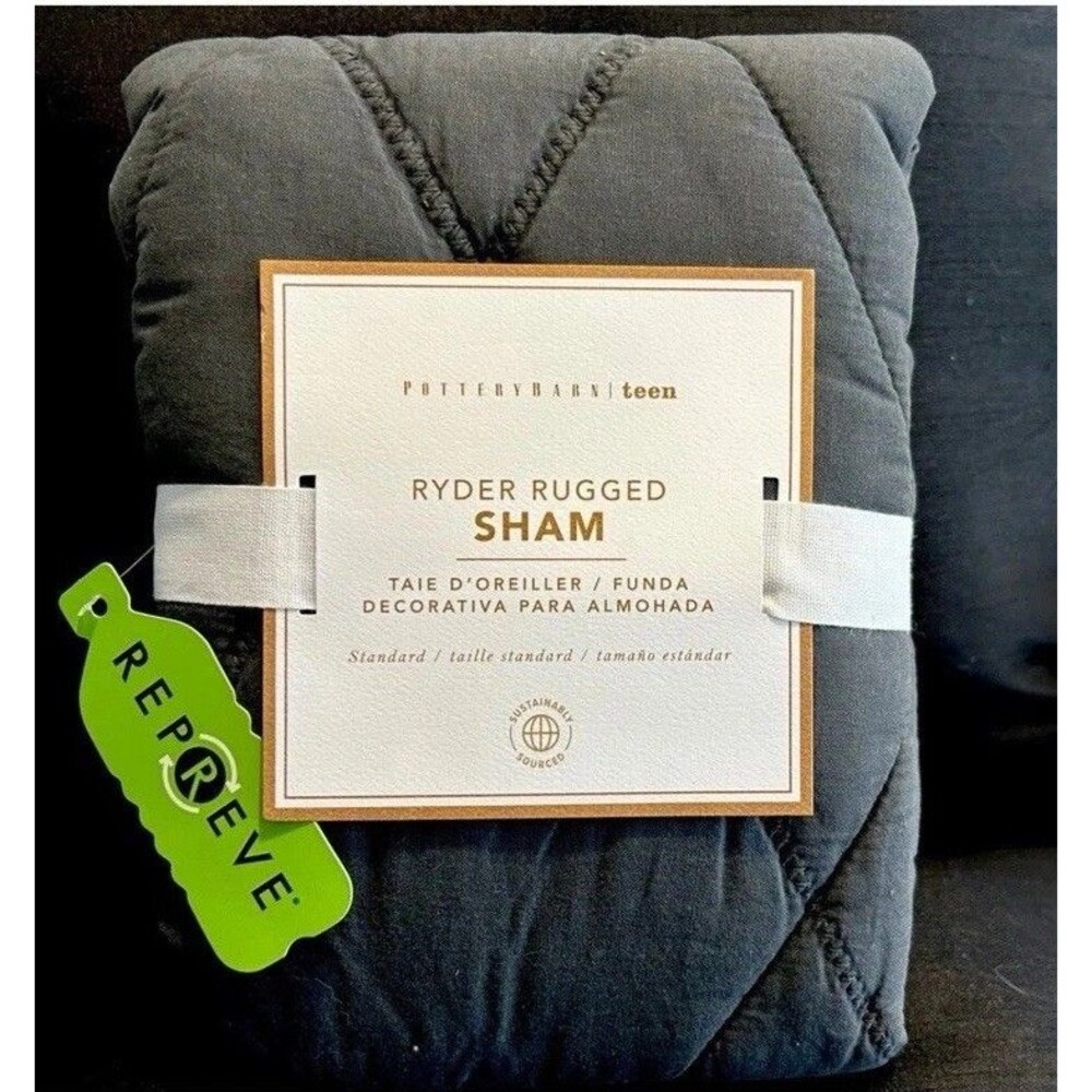 Pottery Barn Teen RYDER RUGGED SHAM Charcoal Gray, Standard, Pillow Cover NEW